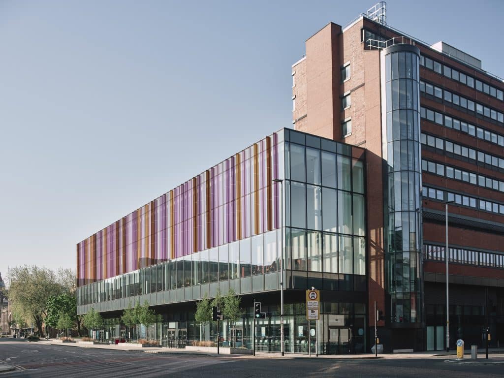 Exterior view of medical hospital setting.